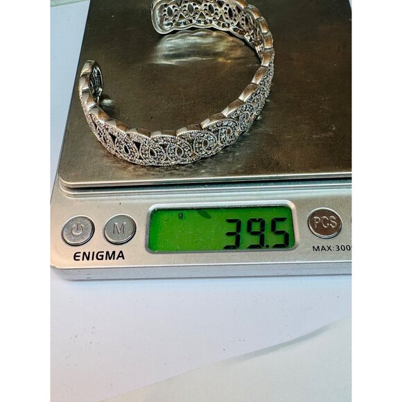 Vintage Sterling Silver 925 CZ Interlocking Circle Cuff Bangle Bracelet 39.5g - Picture 13 of 13